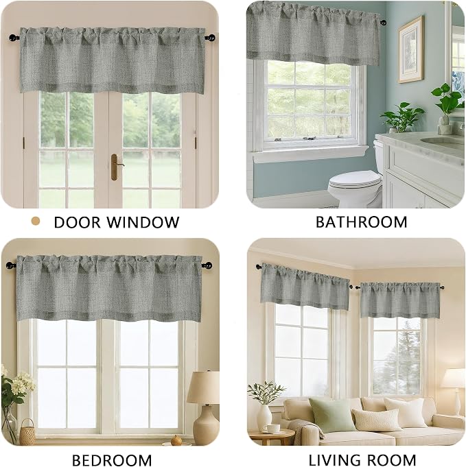 OVZME Valance for Windows, Light Filtering Faux Linen Textured Small Kitchen - Image 5