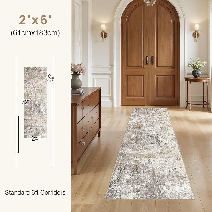 UERMEI 2X6 Washable Runner Rug for Hallway: Soft Neutral Modern Abstract Area - Image 5