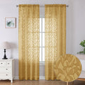Lecloud Leia Dark Gold Sheer Curtains 96 Inches Long 2 Panels, Jacquard Leaf by Lecloud
