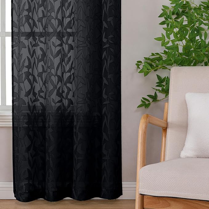 Lecloud Leia Black Valances Sheer Cafe Curtains 24 Inch Length 2 Pieces - Image 8