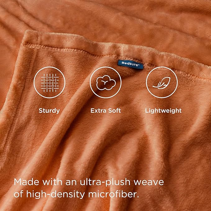 Bedsure GentleSoft Dark Orange Fleece Blanket King Size - Image 3