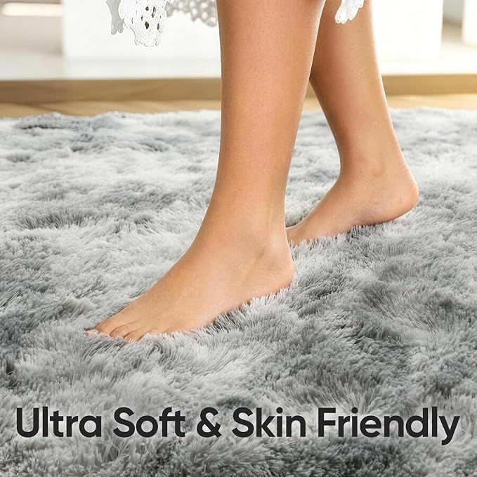 4x6 Tie-Dyed Grey Fluffy Soft Area Rug Non-Slip - Image 5
