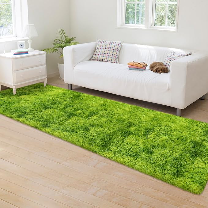 Tie-Dyed Runner Rug for Bedroom Green 2x8ft Fluffy Area Rug Bedside Runner Rug - Image 4