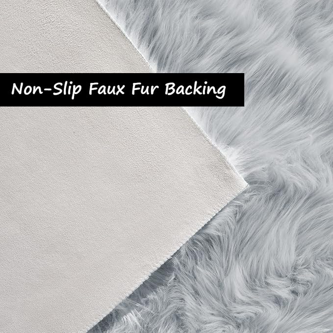Goolela Fluffy Faux Fur Rug 4x6 Grey Faux SheepskinRug - Image 4