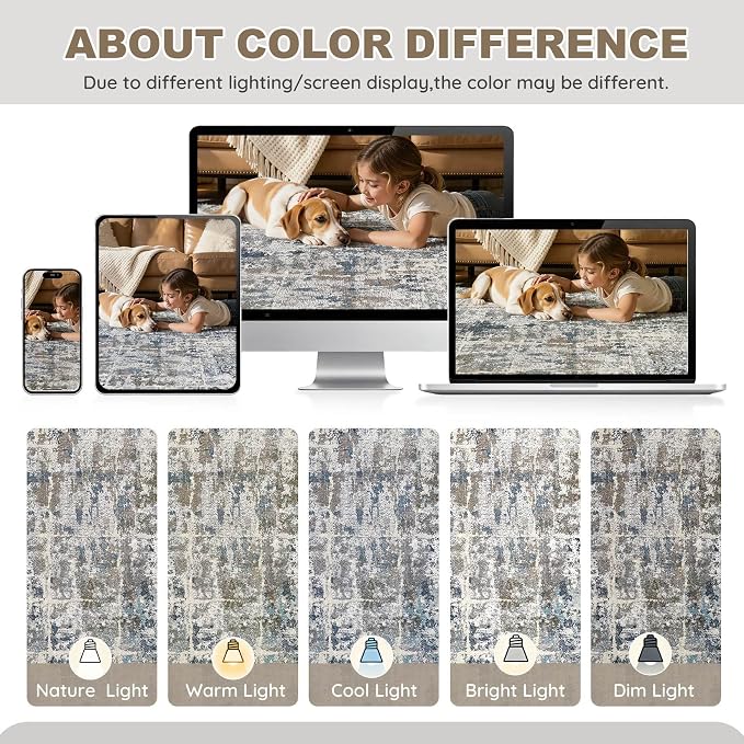 DMOYEST Area Rug Living Room Rugs 10x14 Washable Abstract Carpet | Neutral - Image 7