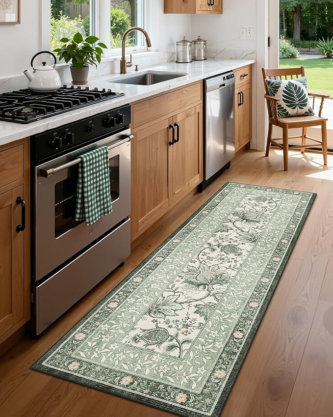GarveeHome Sage Green 2x6 Washable Kitchen Runner Rugs Non Slip Provence - Image 2