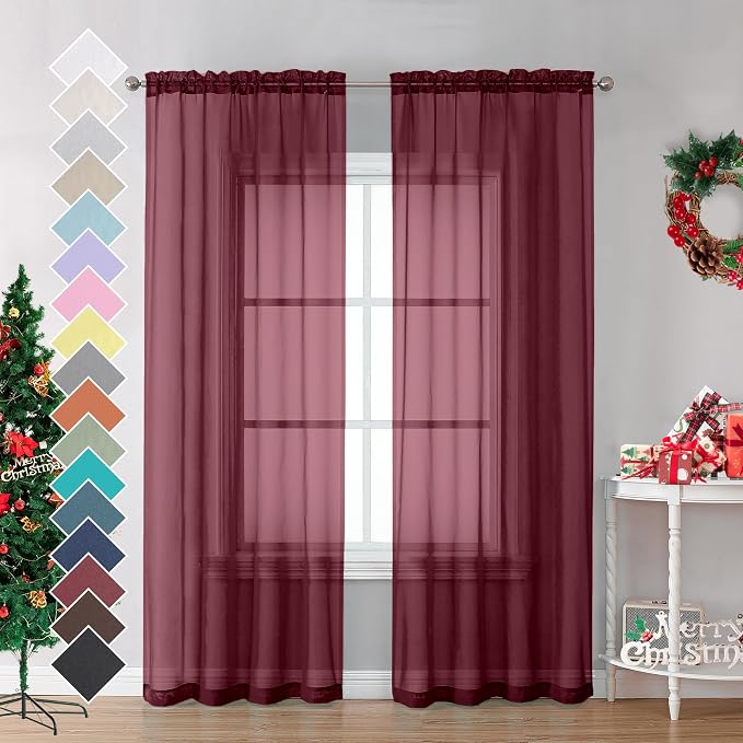 OVZME Burgundy Sheer Curtains by OVZME
