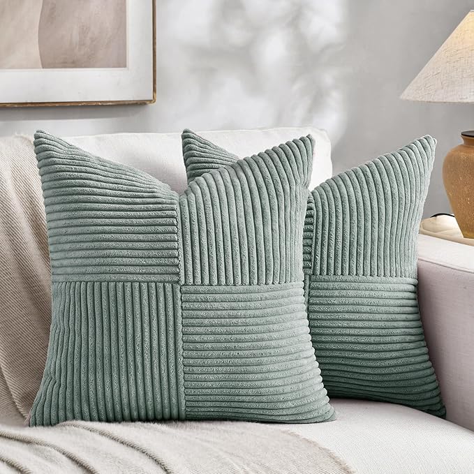 Fancy Homi 2 Packs Grey Blue Samll Decorative Throw Pillow Covers 12x12 Inch by Fancy+Homi
