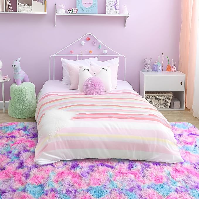 Tepook Soft Rainbow Rug for Girls Room 6x9 Feet, Cute Fluffy Girls Bedroom Area - Image 4