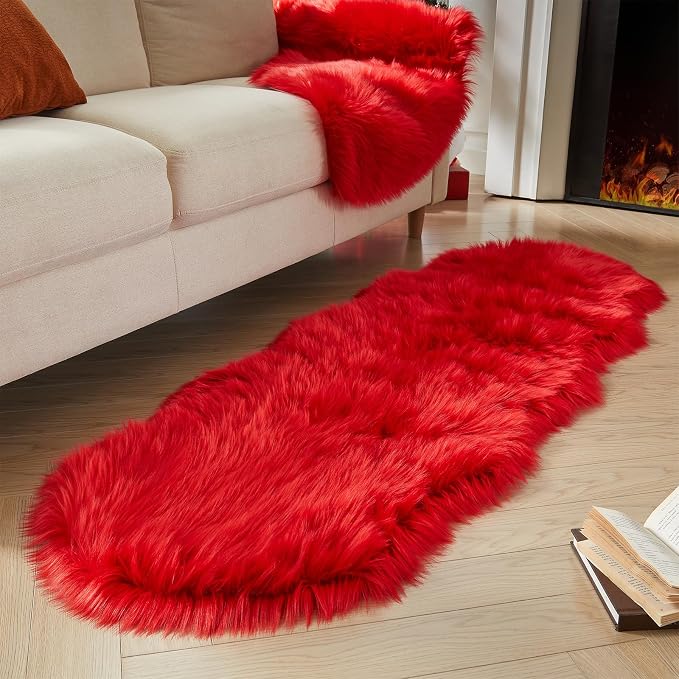 AMTOVO Faux Sheepskin Rug, 2 x 6 ft Faux Fur Rug - Image 3