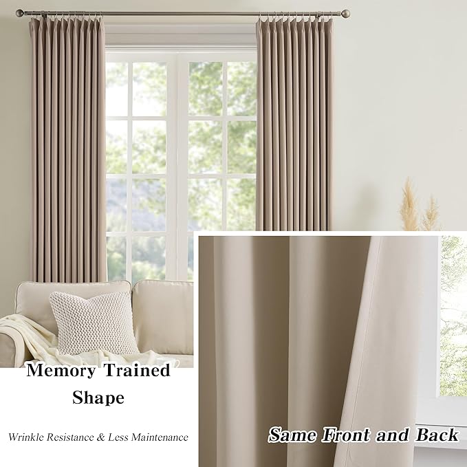 Pinch Pleated Window Curtain Panels 63 Inches Long Light Blocking Solid Ceiling - Image 6