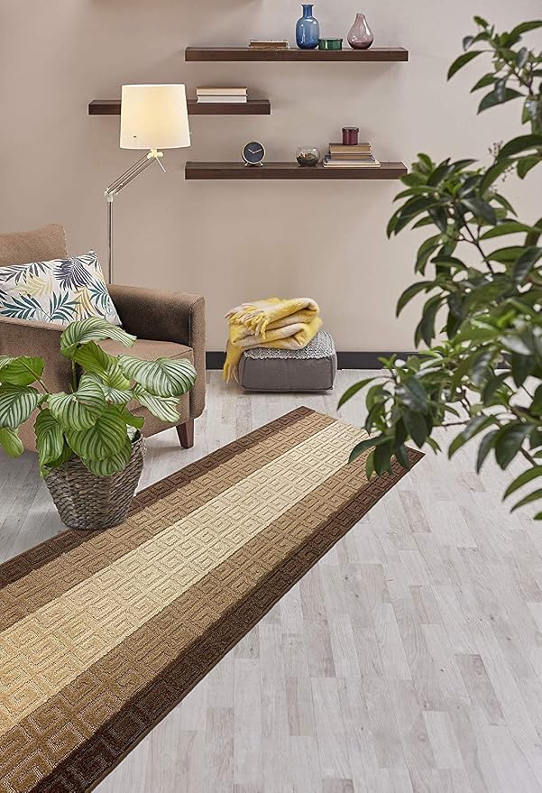 Custom Length Hallway Runner Rug, Slip Resistant, Meander Brown, 26 Inch X 18 - Image 5
