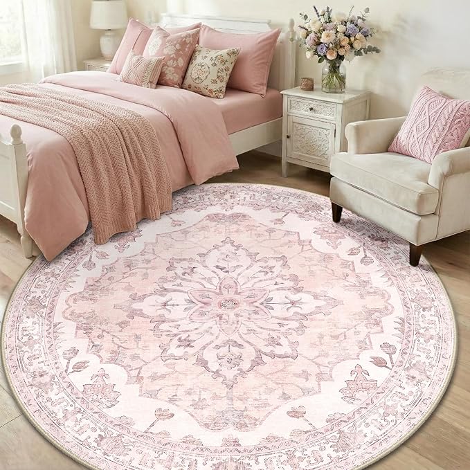 RELEANY Area Rugs 6ft Washable Non-Slip, Floral Vintage Distress Print Pattern - Image 3
