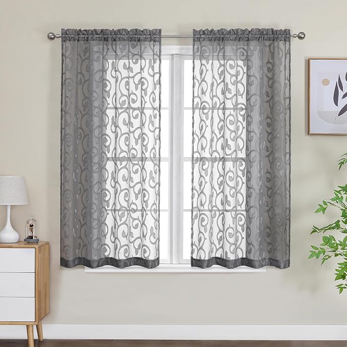 OWENIE Furman Sheer White Curtains 45 Inch Length 2 Panels Set by OWENIE