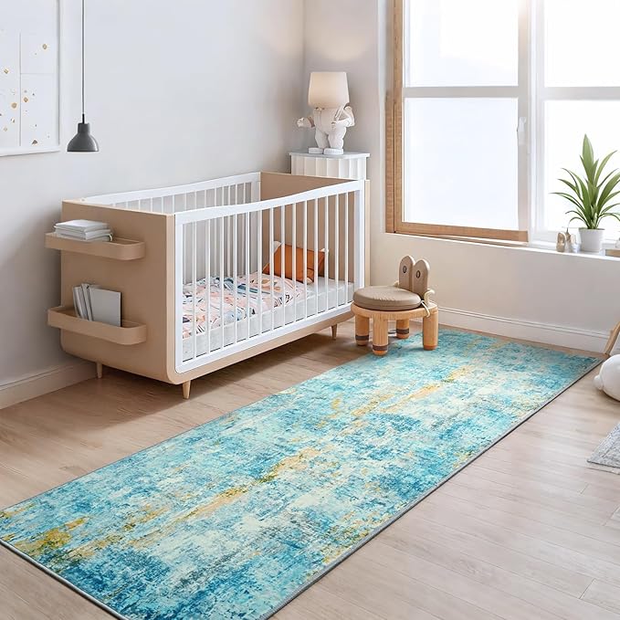2x6 Teal Blue Rug Runners for Hallways Kitchen Runner Rug Non Slip Washable - Image 2