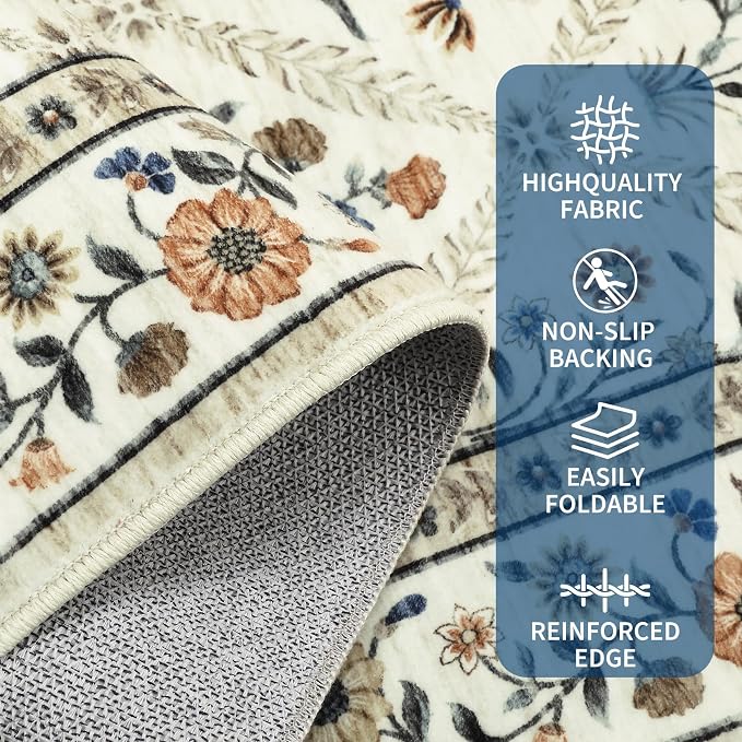 6x9 Machine Washable Area Rugs for Living Room Floral Stain Resistant Soft - Image 4
