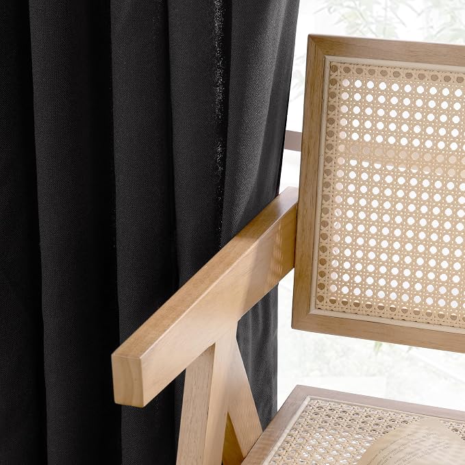 YoungsTex Black Linen Semi Sheer Curtains 42 x 63 Inch Length 2 Panels | Light - Image 7