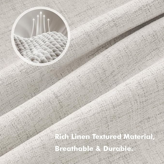 MIULEE 100% Blackout Linen Curtains 42 x 63 Inch Cream White 2 Panels | Thermal - Image 3