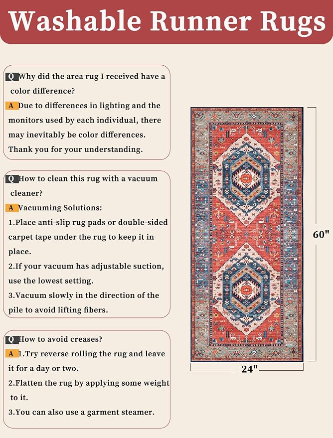 SERISSA Boho Washable Runner Rug, 2x5 Non-Slip Vintage Rust Hallway Kitchen - Image 6