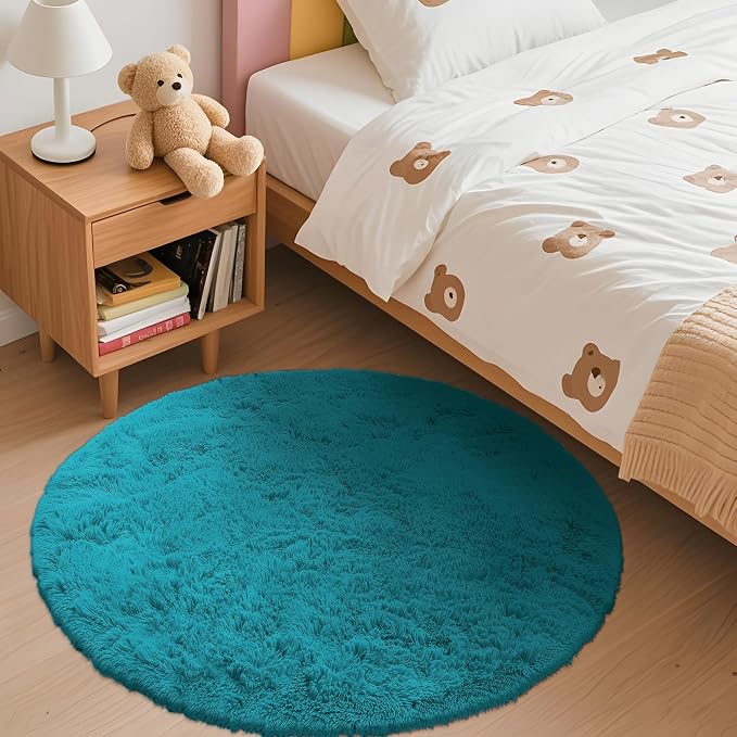 OLANLY Teal Round Rugs for Bedroom - Image 3