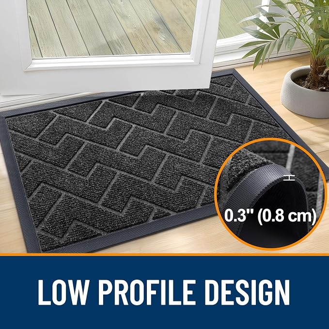OLANLY Front Door Mat Outside 47x23, All-Season Absorbent Rubber Doormat | Black - Image 4