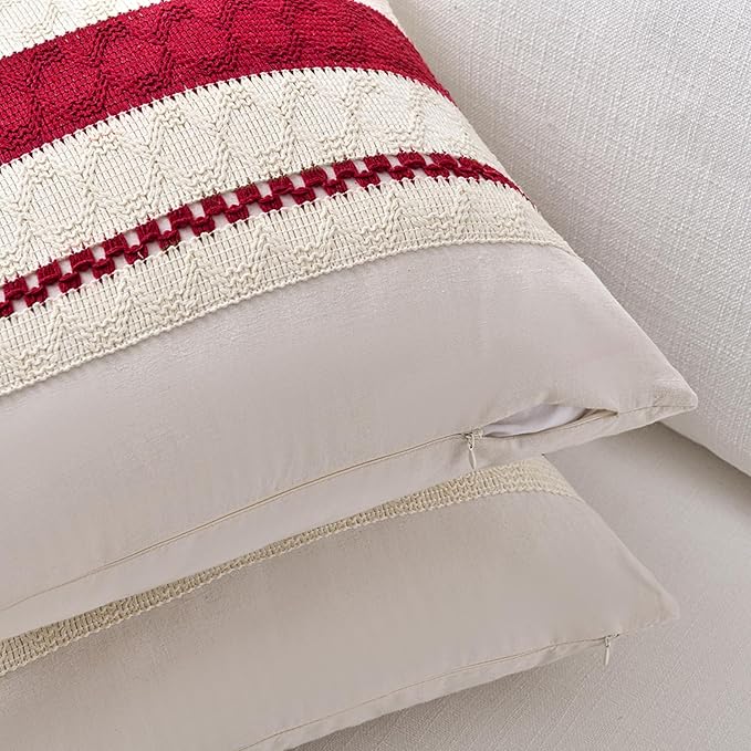 Fancy Homi Set of 1 Boho Red Lumbar Decorative Throw Pillow Cover 12x20 Inch - Image 3