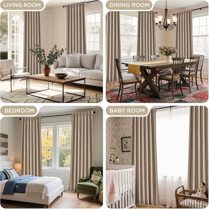 Joydeco Thick Linen Pinch Pleated Curtains 96 Inch Long 2 Panel Set - Image 7