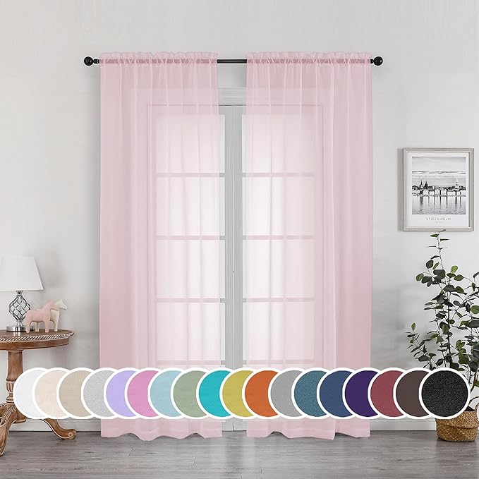 OWENIE Sheer Curtain 72 Inches Long 2 Panels Set, Elegant Airy Transparent Rod by OWENIE