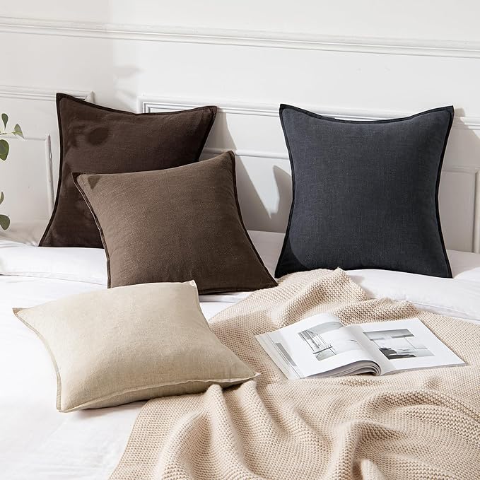 MIULEE Decorative Linen Euro Sham Pillow Covers 24x24 Dark Brown Boho Farmhouse - Image 4