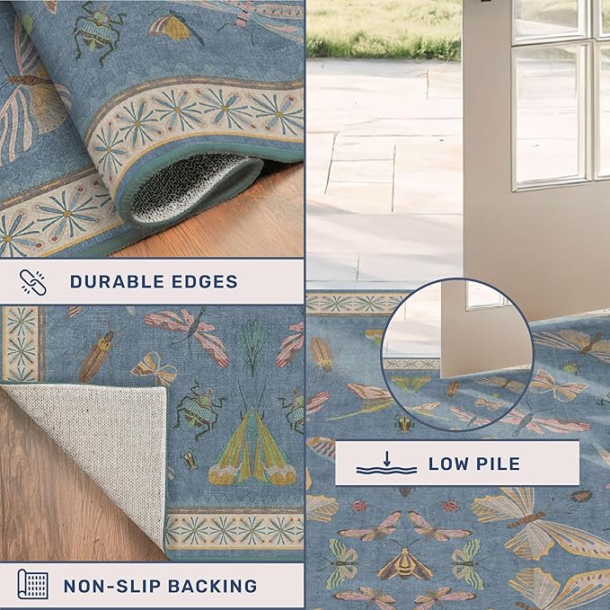Blue Insect 2'6'' Wide 8' Long Hallway Runner Rug - Image 5
