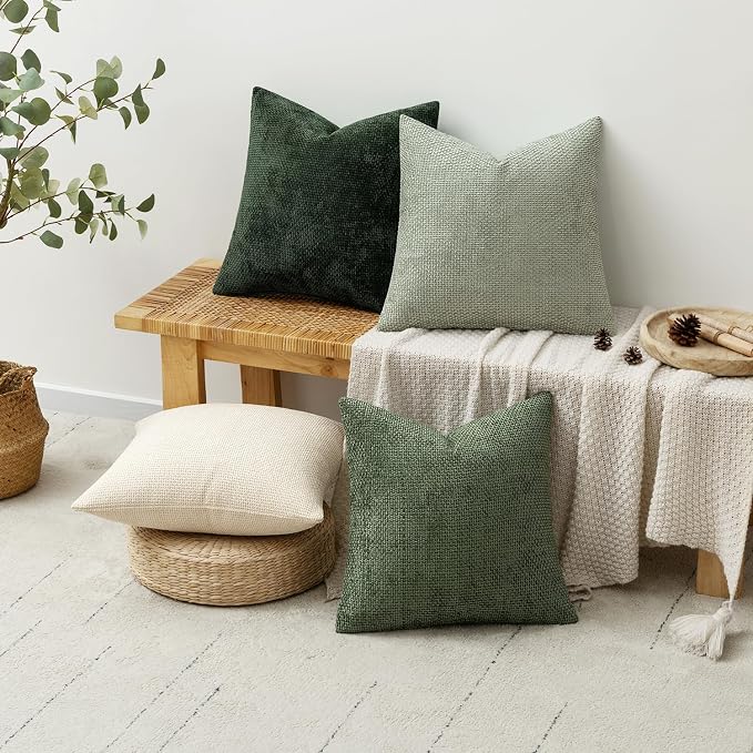 MIULEE Pack of 4 Couch Throw Pillow Covers 20x20 Inch Neutral Green Soft - Image 4