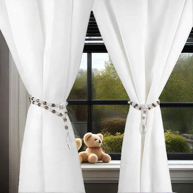 SUQ I OME 1 Pair of Luxury Crystal Beaded Magnetic Curtain Tieback and Holdback - Image 3