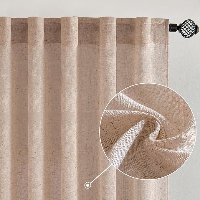 MIULEE Natural Beige Linen Curtains 54 Inch Length 2 Panels - Image 2