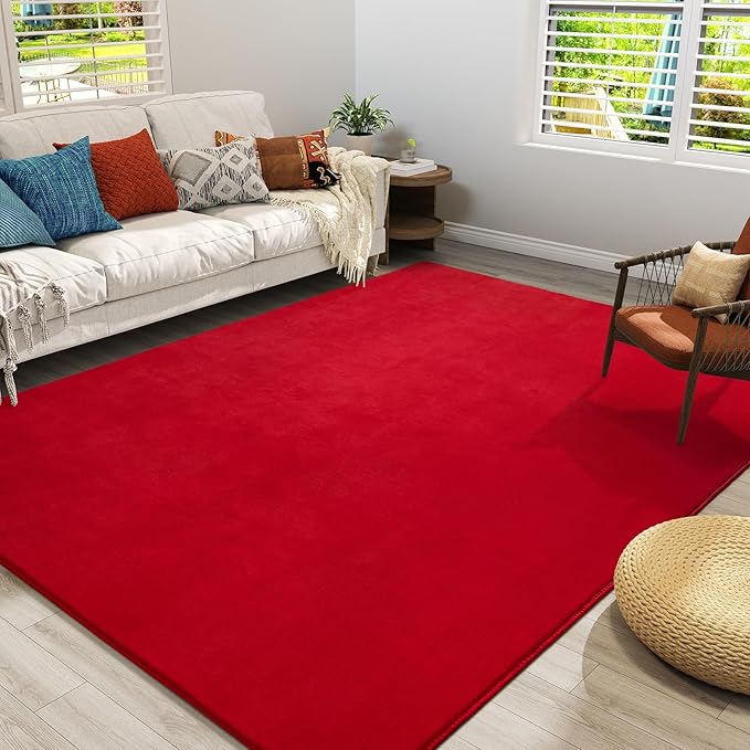 Amearea Large Modern Area Rugs for Bedroom Living Room, 6x9 Feet Red Thickened by AmeareaDirect