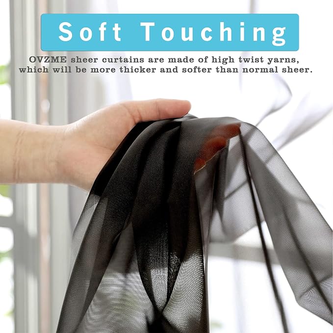 OVZME Black Sheer Curtains Dark Color Curtain Panels - Image 3