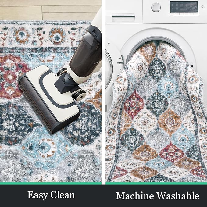 HEBE Hallway Runner Rug 2'8"x8' Washable Vintage Distressed Area Rugs Non Slip - Image 4