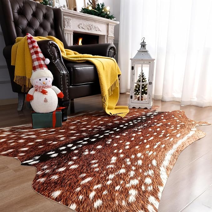 AROGAN Premium Deer Print Rug 4.6x5.2 Feet, Machine Washable Faux Fur Rug - Image 4