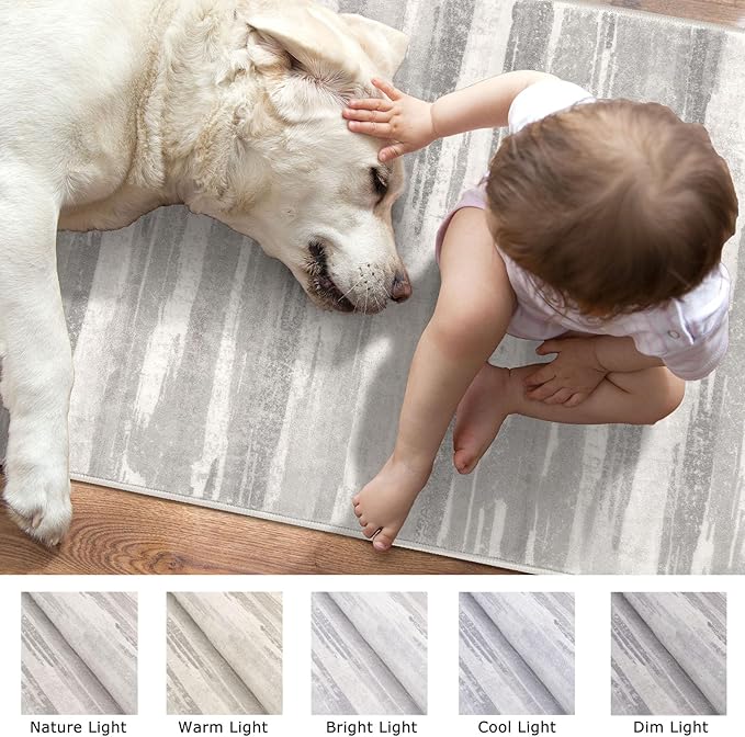 Lansny Modern Abstract Runner Rug 2x6, Neutral Light Beige and Grey Washable - Image 7