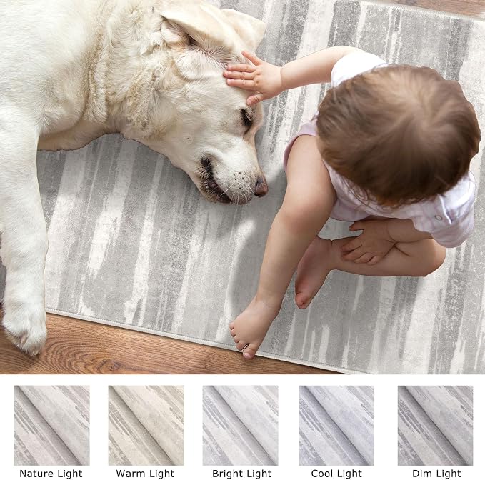 Lansny Modern Abstract Runner Rug 2x5, Neutral Light Beige and Grey Washable - Image 7