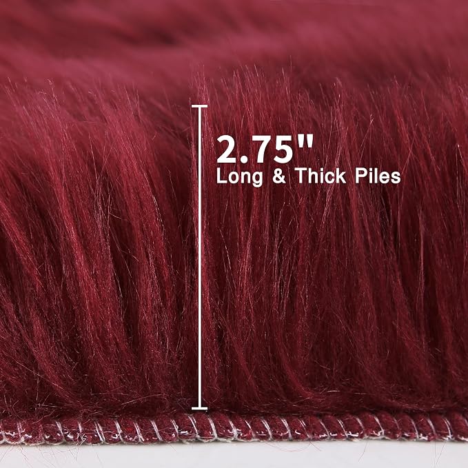 duduta Burgundy Faux Fur Rug 3x5 ft - Image 2