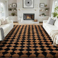 Ophanie Checkered Black & Beige Rhombus Rugs by Ophanie