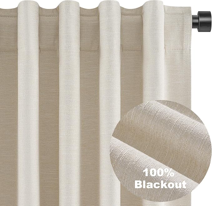 Topfinel Beige White 100% Blackout Curtains 72 Inches Long 2 Panels - Image 8