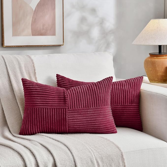 Fancy Homi 2 Packs Burgundy Lumbar Decorative Throw Pillow Covers 16x28 Inch - Image 5