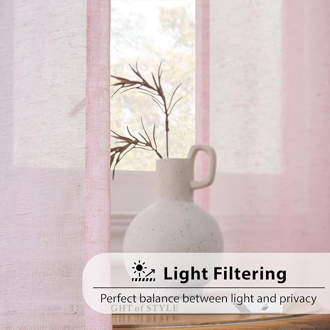 FMFUNCTEX Linen Sheer Curtains for Bedroom, Blush Pink Farmhouse French Flax - Image 2