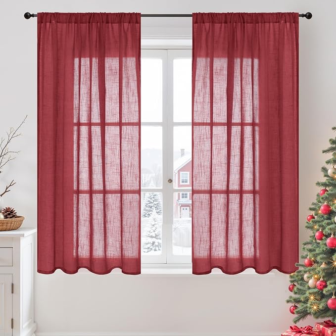 BGment Linen Burgundy Curtains 54 Inch Length by BGment