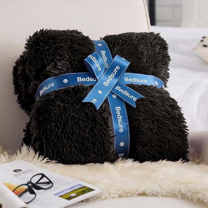 Bedsure GentleSoft Fuzzy Sherpa Faux Fur Twin Blanket Black Cozy Gifts - Image 7