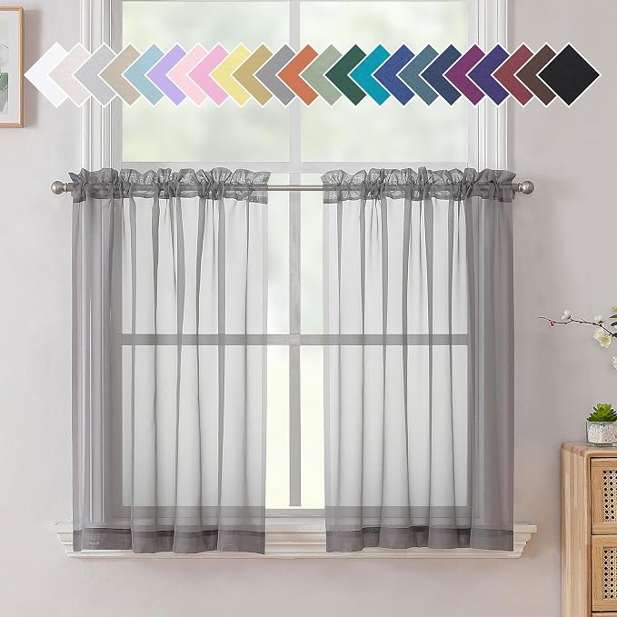 Aiyufeng Charcoal Grey Sheer Curtains 36 inches Long 2 Panels Set, Short Sheer by Aiyufeng