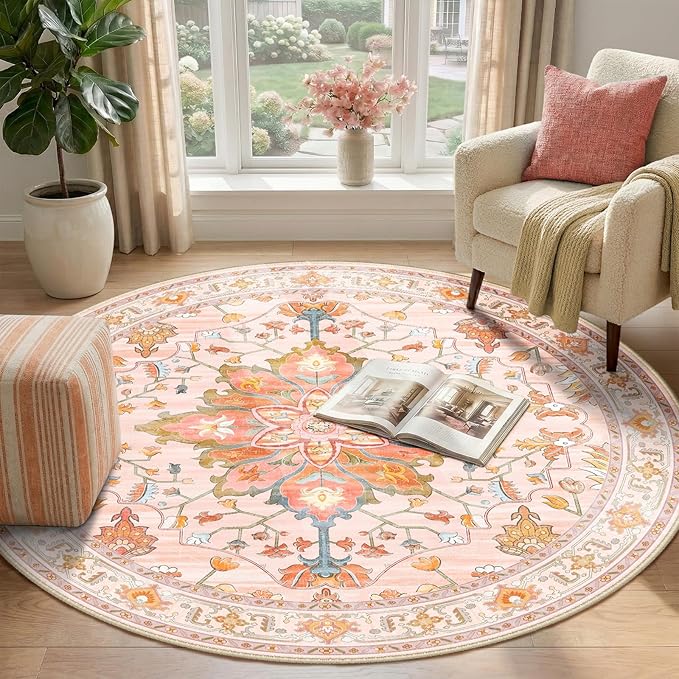 RELEANY Area Rugs 4ft Washable Non-Slip, Floral Vintage Distress Print Pattern - Image 2