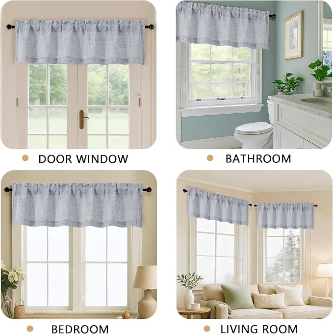 OVZME Grey Valance for Windows, Light Filtering Faux Linen Textured Small Cafe - Image 5