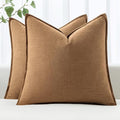 MIULEE Decorative Linen Euro Sham Pillow Covers 24x24 Brown ​Boho Farmhouse​ by MIULEE